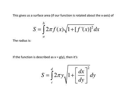 generic formula for area of the surface of revolution